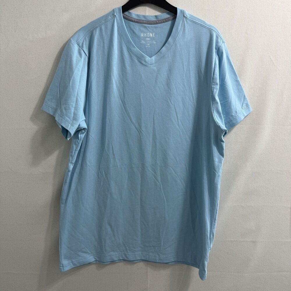 Rhone Mens Size Large Blue V Neck T Shirt Short Sleeve Cotton Stretch